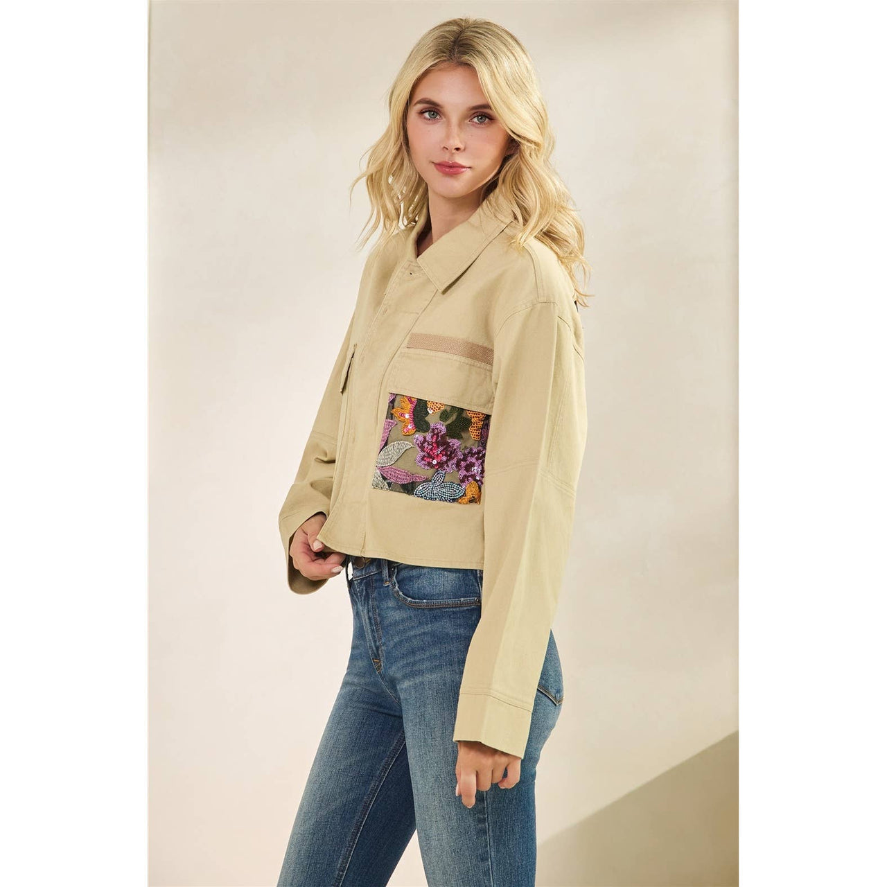 Sequins Contrast Jacket: Olive