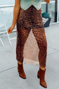 Thumbnail for Leopard Print Mesh Maxi Skirt