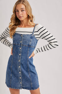 Thumbnail for DENIM BUTTON DOWN MINI DRESS: LT.WASH