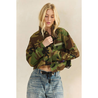 Camo Sequins Contrast Jacket: Camo Sequin