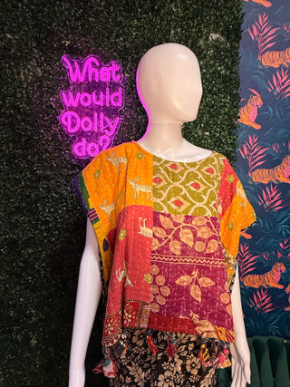 Cotton Kantha Crop Top: Pattern 1