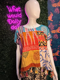 Thumbnail for Cotton Kantha Crop Top: Pattern 4