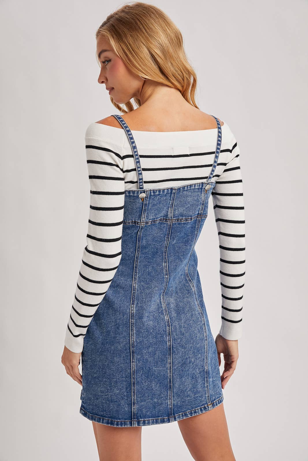 DENIM BUTTON DOWN MINI DRESS: LT.WASH