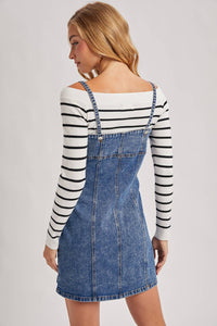 Thumbnail for DENIM BUTTON DOWN MINI DRESS: LT.WASH