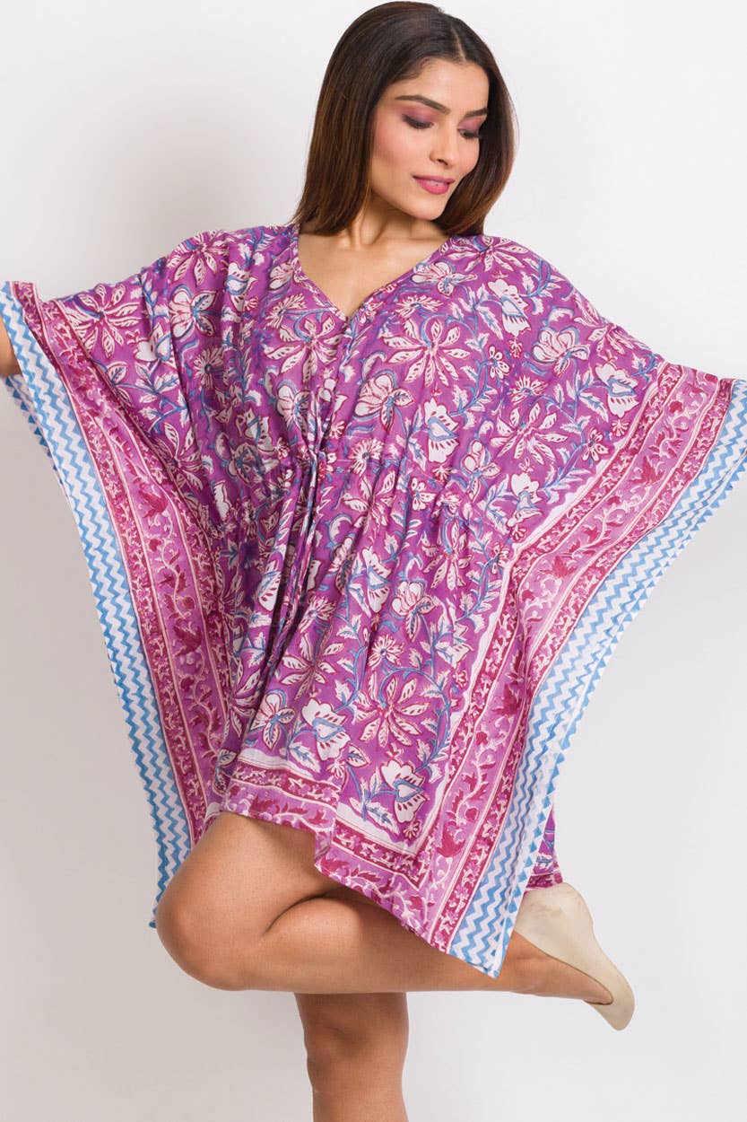 Short Printed Caftan: Purple & Fuchsia