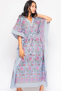 Thumbnail for Anjali Caftan: Light Blue Floral