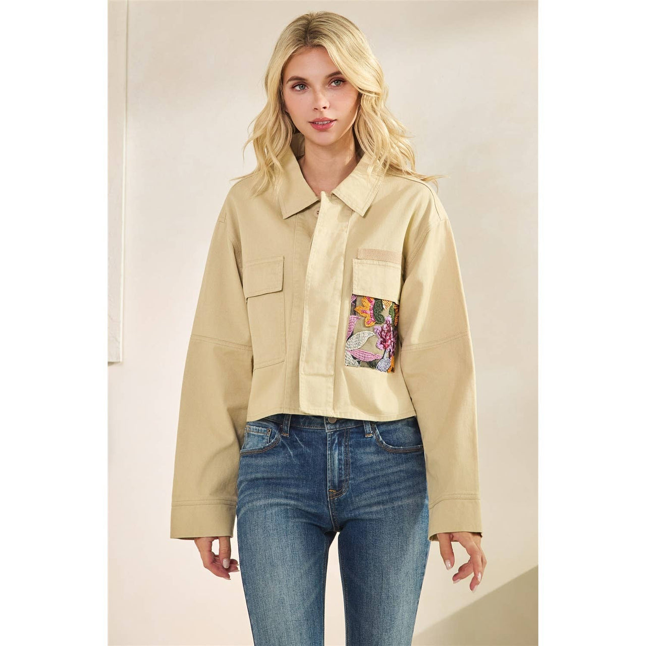 Sequins Contrast Jacket: Olive