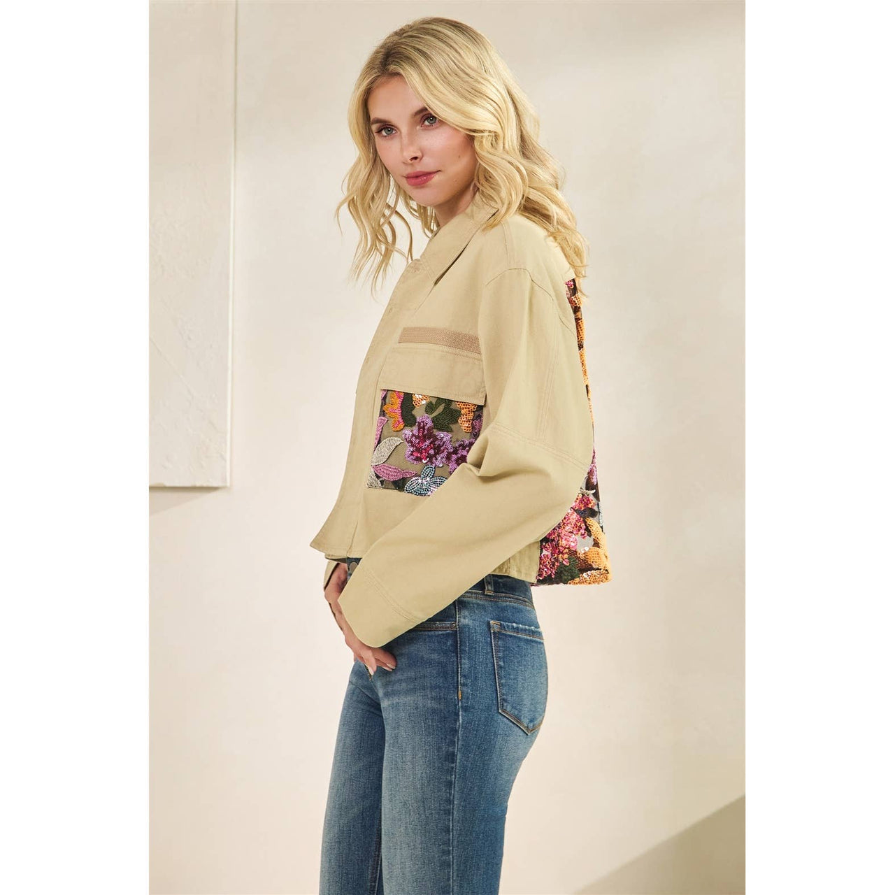 Sequins Contrast Jacket: Olive