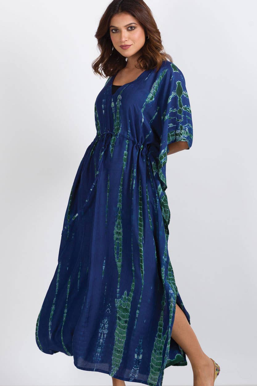Shibori Caftan: Navy & Green
