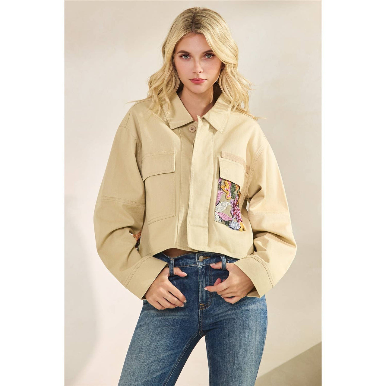 Sequins Contrast Jacket: Olive