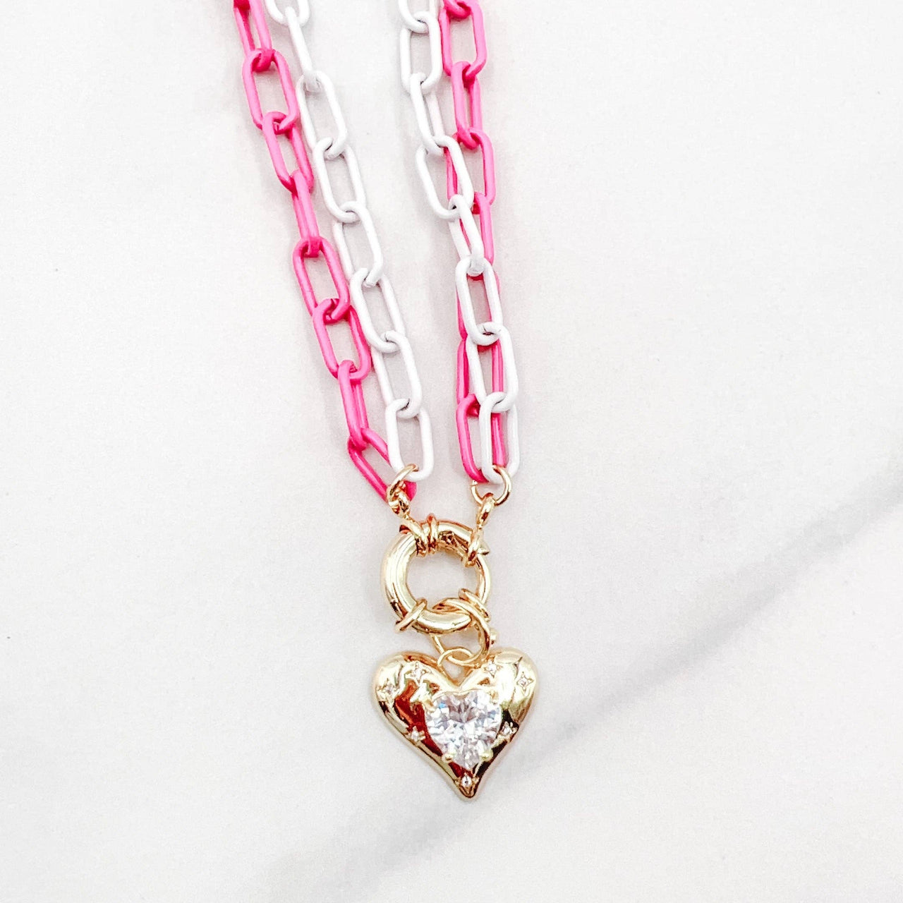 Double Enamel Chain Heart Necklace