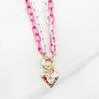 Thumbnail for Double Enamel Chain Heart Necklace