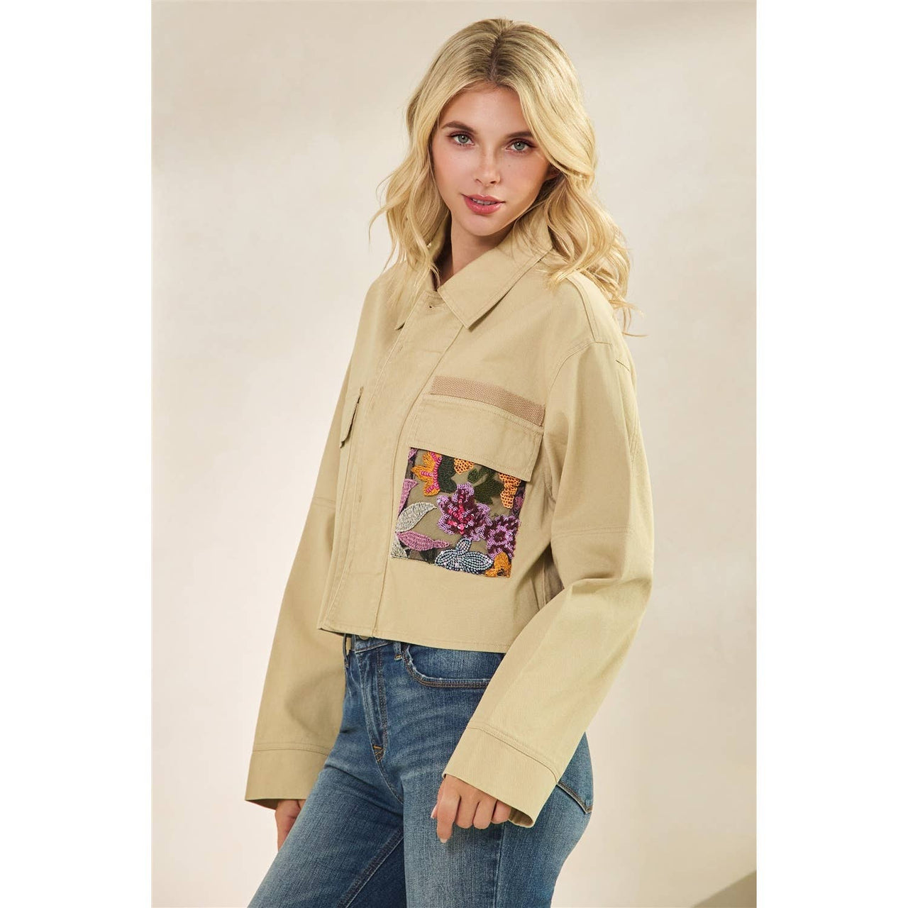 Sequins Contrast Jacket: Olive