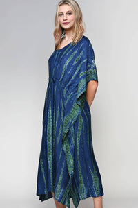 Thumbnail for Shibori Caftan: Navy & Green
