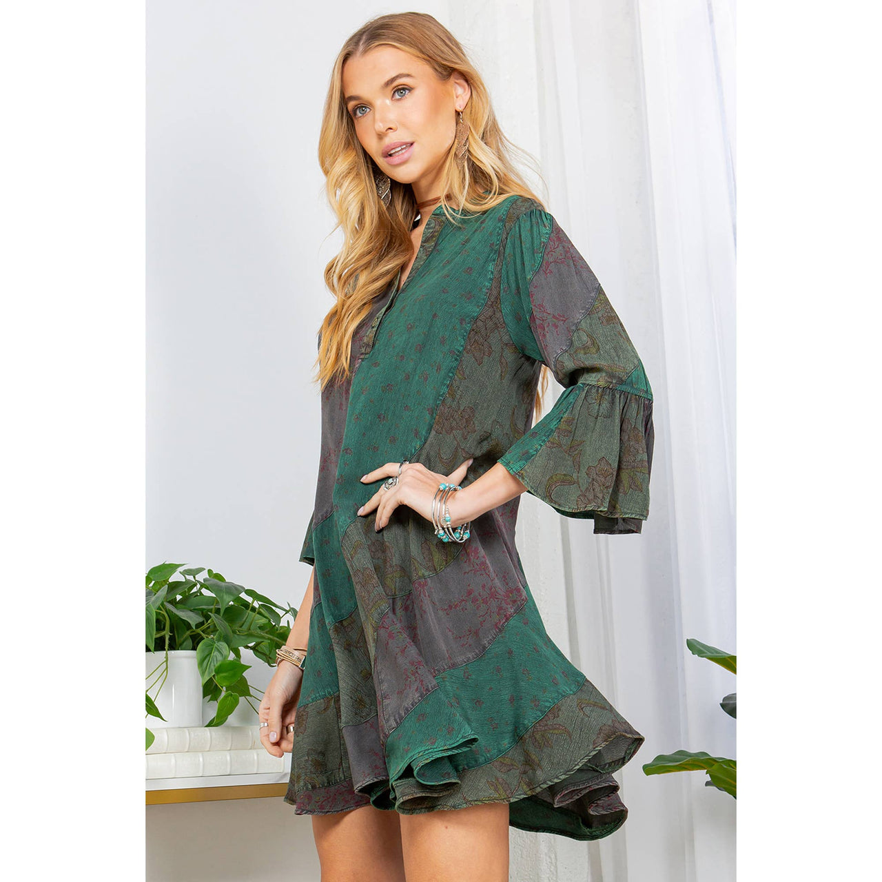 Boho Patchwork Overdyed Babydoll Dress | Young Threads