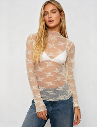 Butter Yellow Layering Floral Lace Mesh Top