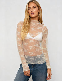 Thumbnail for Butter Yellow Layering Floral Lace Mesh Top