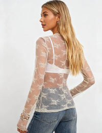 Thumbnail for Butter Yellow Layering Floral Lace Mesh Top