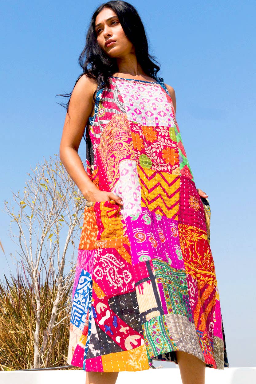 Reversible Kantha Cotton Sundress: Pattern 3