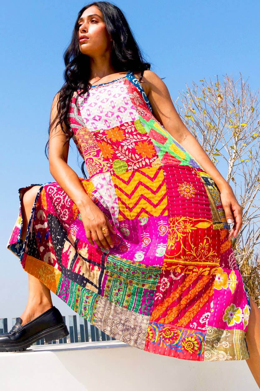 Reversible Kantha Cotton Sundress: Pattern 3