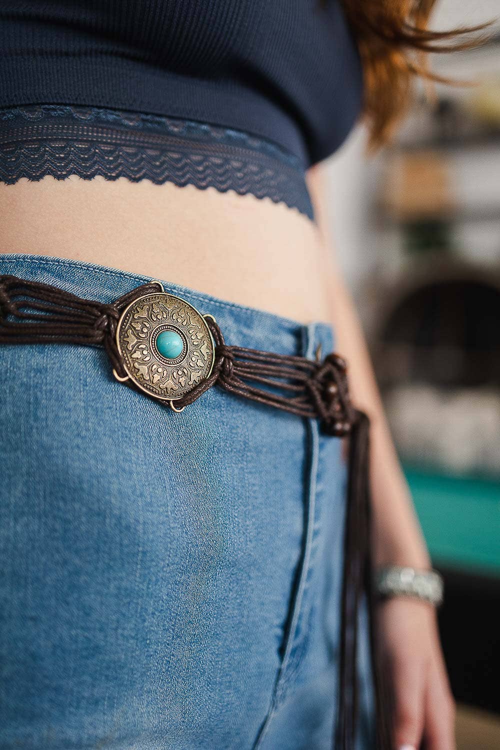 Medallion Macrame Belt - Boho-Chic Style: Black