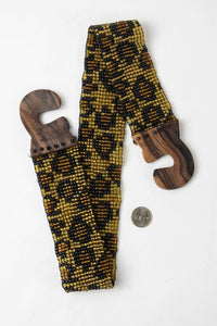 Thumbnail for Leopard Beaded Belt: Stretchy with Wooden Buckle