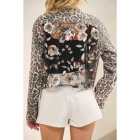 Thumbnail for Leopard Denim jacket with back contrast: FLORAL SEQUINS