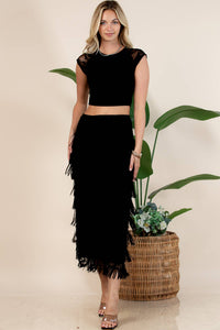 Thumbnail for Western Fringed Piñata Midi Skirt: Black