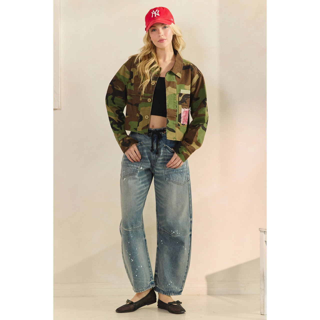 Camo Sequins Contrast Jacket: Camo Sequin